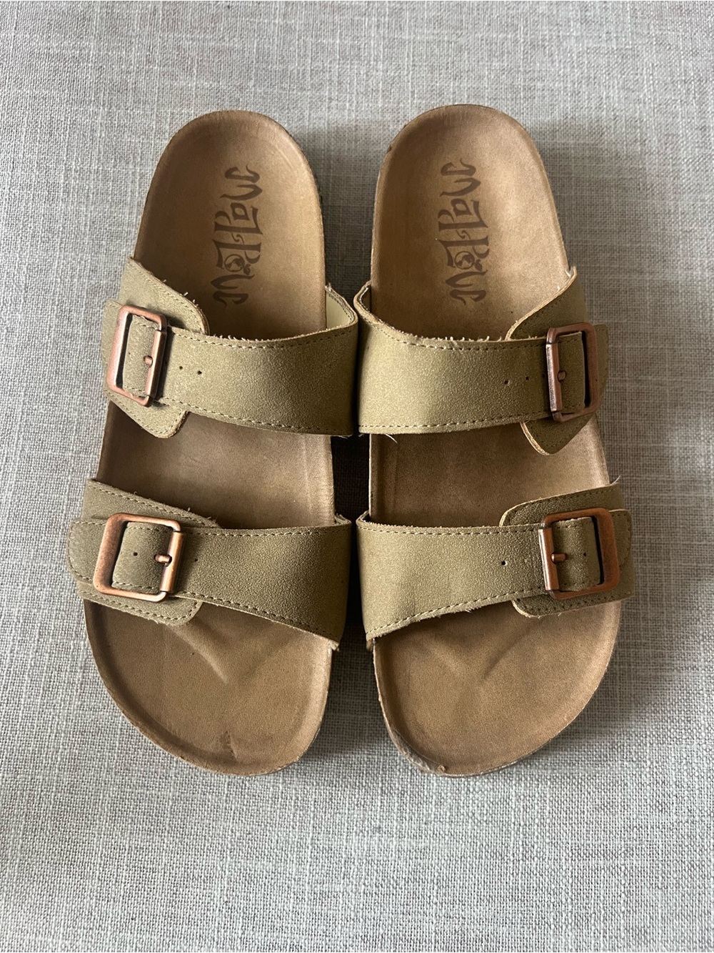 Madlove green double strap Slide Sandals, women’s 8, buckle BoHo festival casual